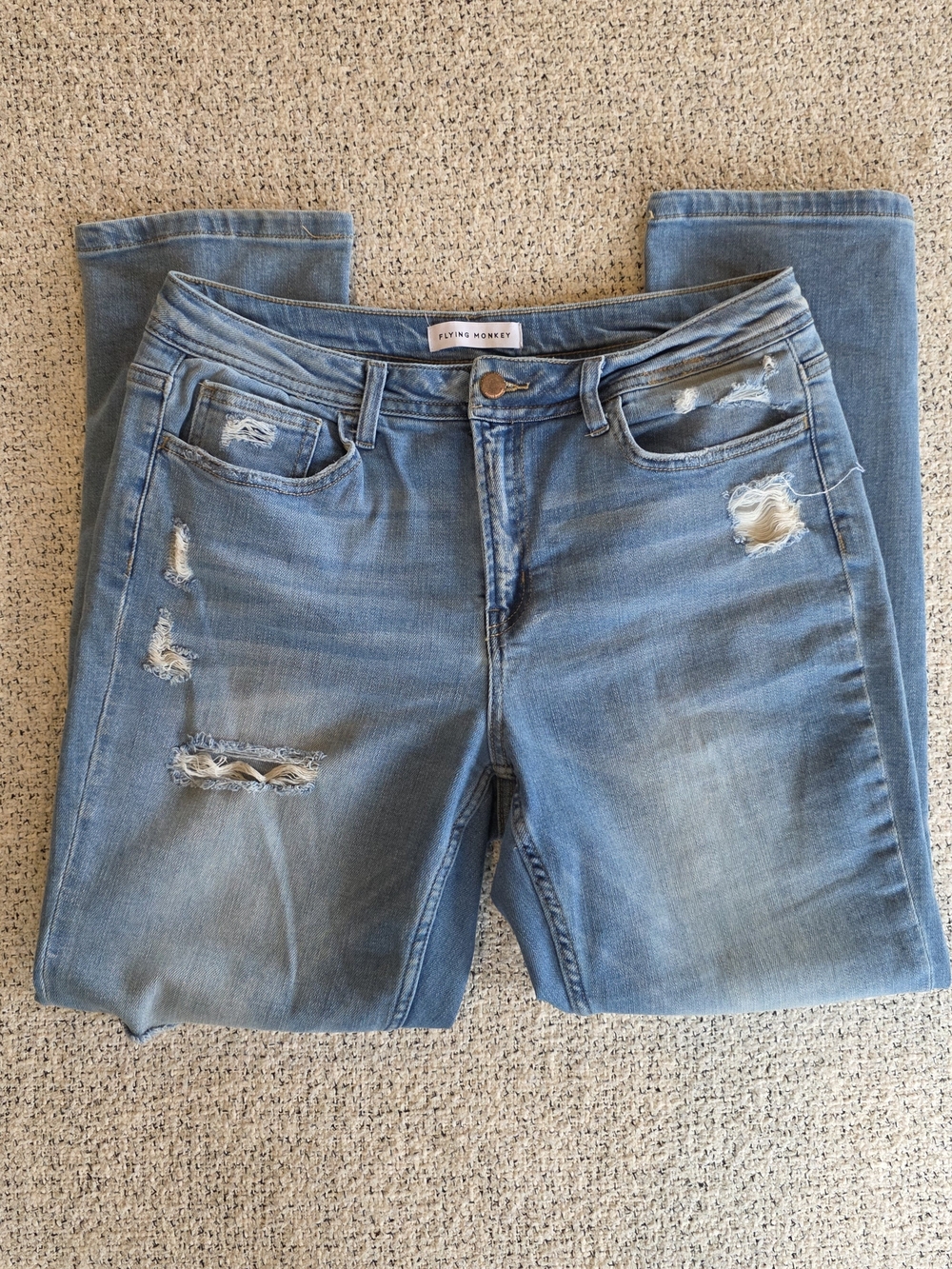 Flying Monkey Distressed Boyfriend Jeans Size 29 Light Wash Ripped Denim